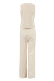 Casual British Style Solid Buttons V Neck Sleeveless Two Pieces