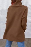 Casual Solid Slit Turtleneck Tops