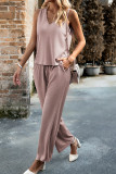 Casual Daily Solid Frenulum V Neck Sleeveless Two Pieces