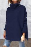 Casual Solid Slit Turtleneck Tops