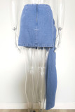 Sexy Solid Appliques Low Waist Regular Denim Skirts