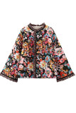 Casual College Floral Patchwork O Neck Outerwear