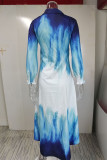Casual Print Asymmetrical Turndown Collar Shirt Dress Dresses