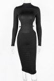 Sexy Solid Backless Half A Turtleneck Wrapped Skirt Dresses