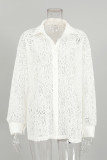 Sexy Solid Lace Hollowed Out Turndown Collar Tops