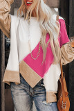 Casual Patchwork Contrast O Neck Tops