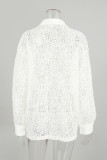 Sexy Solid Lace Hollowed Out Turndown Collar Tops