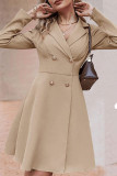 Elegant Solid Buttons Turn-back Collar A Line Dresses