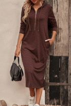 Casual Striped Pocket Hooded Collar Printed Dress Dresses