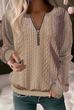 Casual Solid Zipper O Neck Tops