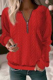 Casual Solid Zipper O Neck Tops