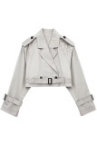 British Style Solid Buttons Turn-back Collar Outerwear