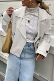 British Style Solid Buttons Turn-back Collar Outerwear