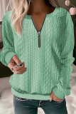 Casual Solid Zipper O Neck Tops