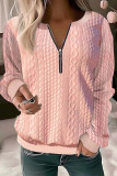 Casual Solid Zipper O Neck Tops