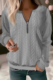 Casual Solid Zipper O Neck Tops