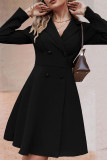 Elegant Solid Buttons Turn-back Collar A Line Dresses