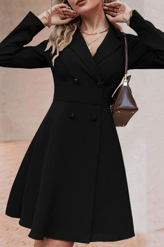 Elegant Solid Buttons Turn-back Collar A Line Dresses