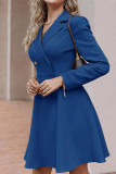 Elegant Solid Buttons Turn-back Collar A Line Dresses