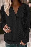 Casual Solid Zipper O Neck Tops