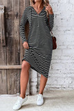 Casual Striped Pocket Hooded Collar Printed Dress Dresses