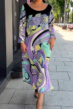 Casual Print Patchwork O Neck A Line Dresses
