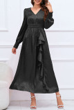 Elegant Leopard Backless Flounce V Neck A Line Dresses