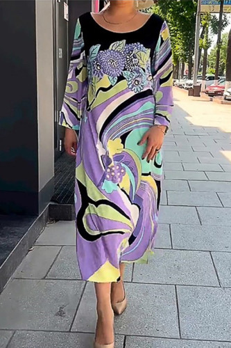 Casual Print Patchwork O Neck A Line Dresses