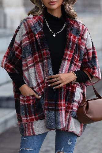 Street British Style Plaid Contrast Hooded Collar Outerwear