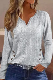 Casual Solid Buttons V Neck Tops