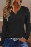 Casual Solid Buttons V Neck Tops