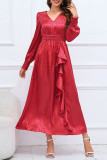 Elegant Leopard Backless Flounce V Neck A Line Dresses