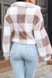 Elegant Plaid Contrast Turndown Collar Outerwear