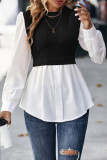 Celebrities Elegant Patchwork Contrast O Neck Tops