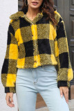 Elegant Plaid Contrast Turndown Collar Outerwear