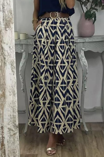 Casual Geometric Printing Loose High Waist Type A Full Print Bottoms(No Belt)
