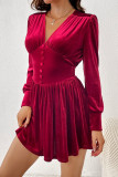 Sexy Party Solid Fold V Neck Waist Skirt Dresses