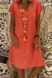 Fashion Casual Solid Basic V Neck Short Sleeve Dress