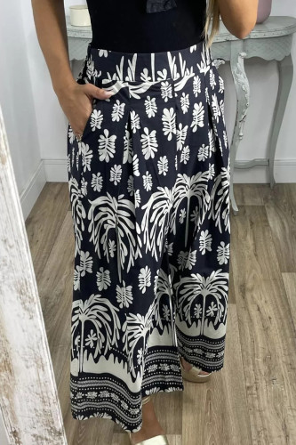 Casual Print Contrast Loose Wide Leg Full Print Bottoms