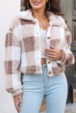 Elegant Plaid Contrast Turndown Collar Outerwear