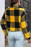 Elegant Plaid Contrast Turndown Collar Outerwear