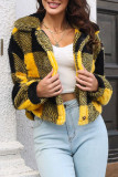 Elegant Plaid Contrast Turndown Collar Outerwear
