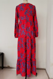 Bohemian Elegant Print Patchwork U Neck Cake Skirt Dresses
