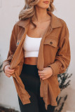 Casual Solid Pocket Turndown Collar Tops
