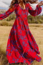 Bohemian Elegant Print Patchwork U Neck Cake Skirt Dresses