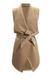 Casual Elegant Solid With Belt Turndown Collar Outerwear