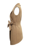 Casual Elegant Solid With Belt Turndown Collar Outerwear