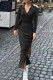 Elegant Solid Buttons Slit Turndown Collar One Step Skirt Dresses