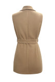 Casual Elegant Solid With Belt Turndown Collar Outerwear