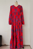 Bohemian Elegant Print Patchwork U Neck Cake Skirt Dresses